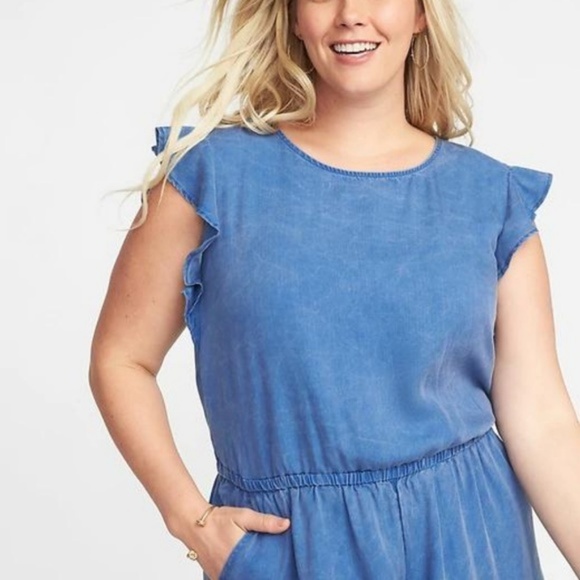 Waist-Defined Tencel® Flutter-Sleeve Jumpsuit New - Picture 4 of 4